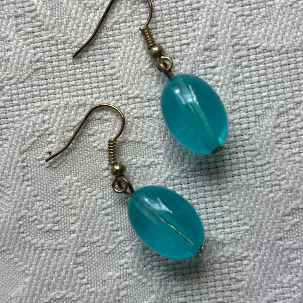 Elegant Blue-Green Necklace and Earring Set Lucite Acrylic Choker vintage - Picture 4 of 8